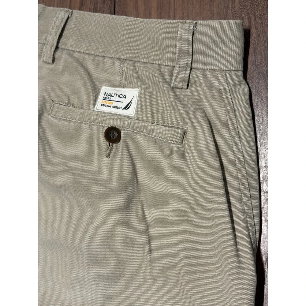 Nautica Explorer Mens Loose Fit Cargo Pants Tan Khaki Cotton Canvas 34x30
